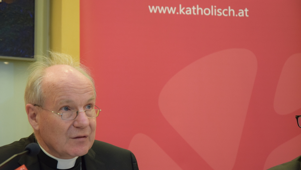 Kardinal Christoph Schönborn bei der Pressekonferenz zur Frühjahrsvollversammlung der Bischöfe 2016 am 11. März in Wien