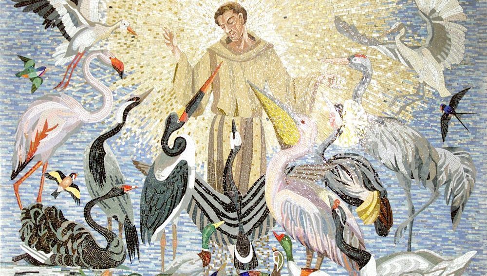 Franz von Assisi predigt den Vögeln - Mosaik im Tiergarten Schönbrunn