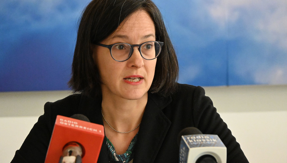 Katharina Renner, KAÖ-Vizepräsidentin bei Pressekonferenz am 15. Mai 2023 in Wien