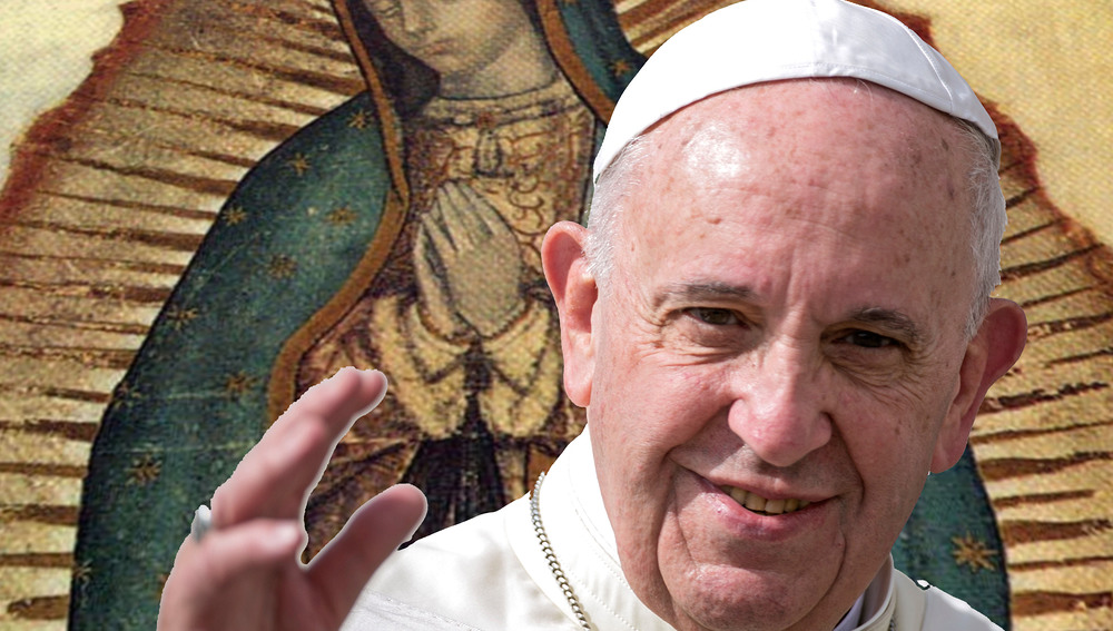 Papst Franziskus vor dem Bild der Maria von Guadalupe